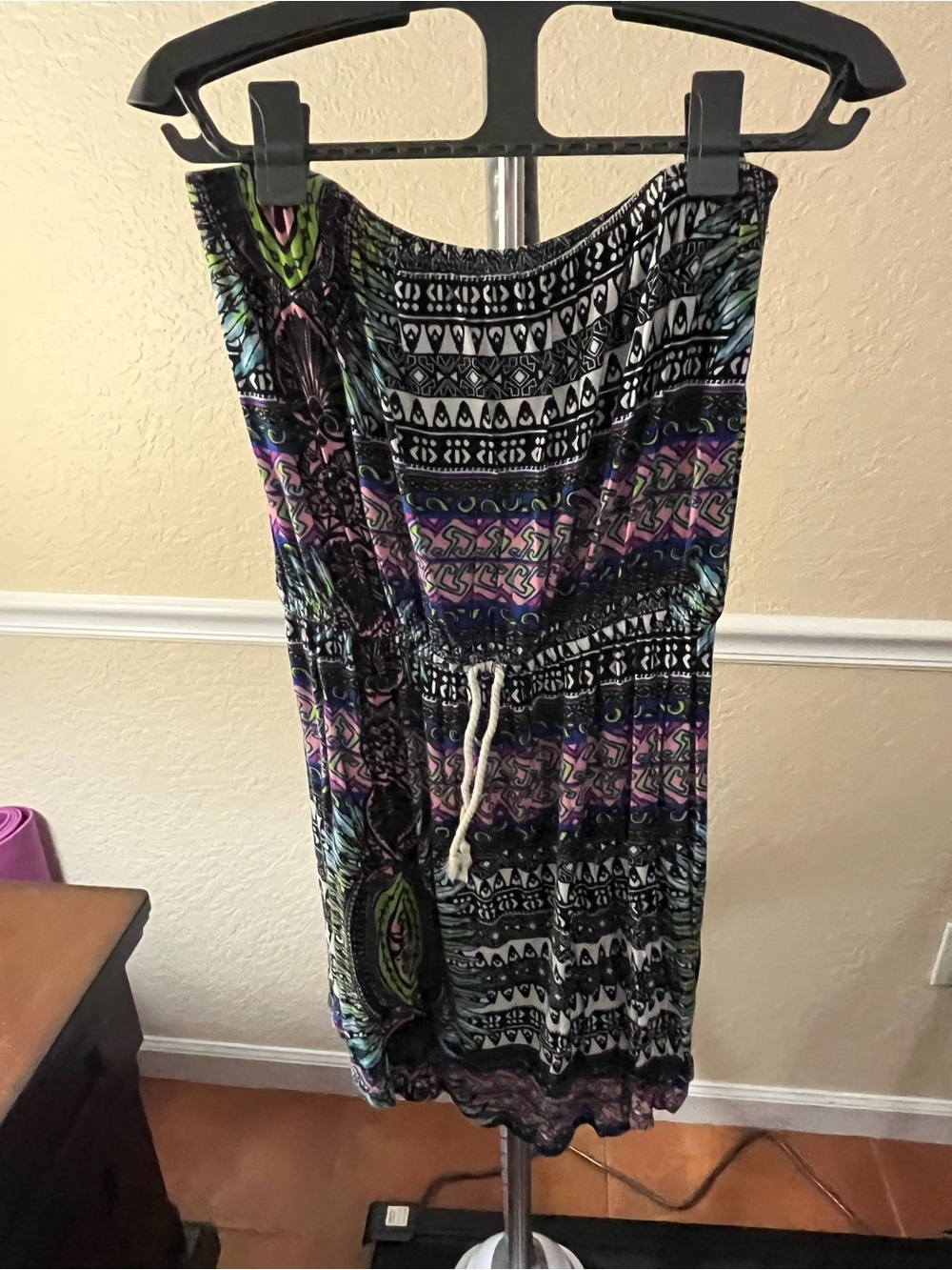 Ocean Drive Black & Purple Boho Maxi Dress with Drawstring
